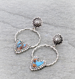 HEART HAND STONE HOOP STUDS EARRINGS