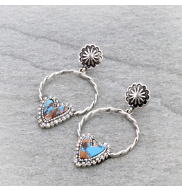 HEART HAND STONE HOOP STUDS EARRINGS