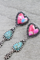 WESTERN DANGLE STUD PINK HEART WITH TURQUOISE TEARDROP
