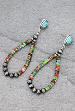 EARRINGS NATURAL GEMSTONE AND 6MM NAVAJO PEARLS  HOOPS