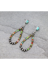 EARRINGS NATURAL GEMSTONE AND 6MM NAVAJO PEARLS  HOOPS