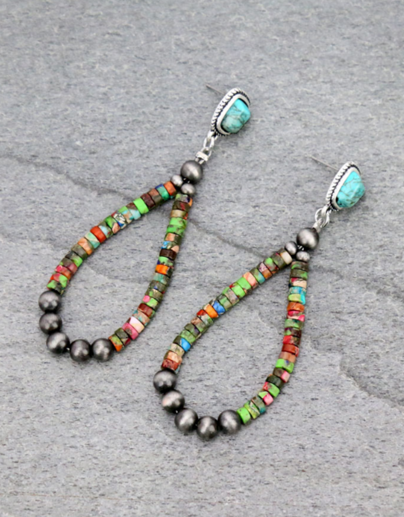 EARRINGS NATURAL GEMSTONE AND 6MM NAVAJO PEARLS  HOOPS