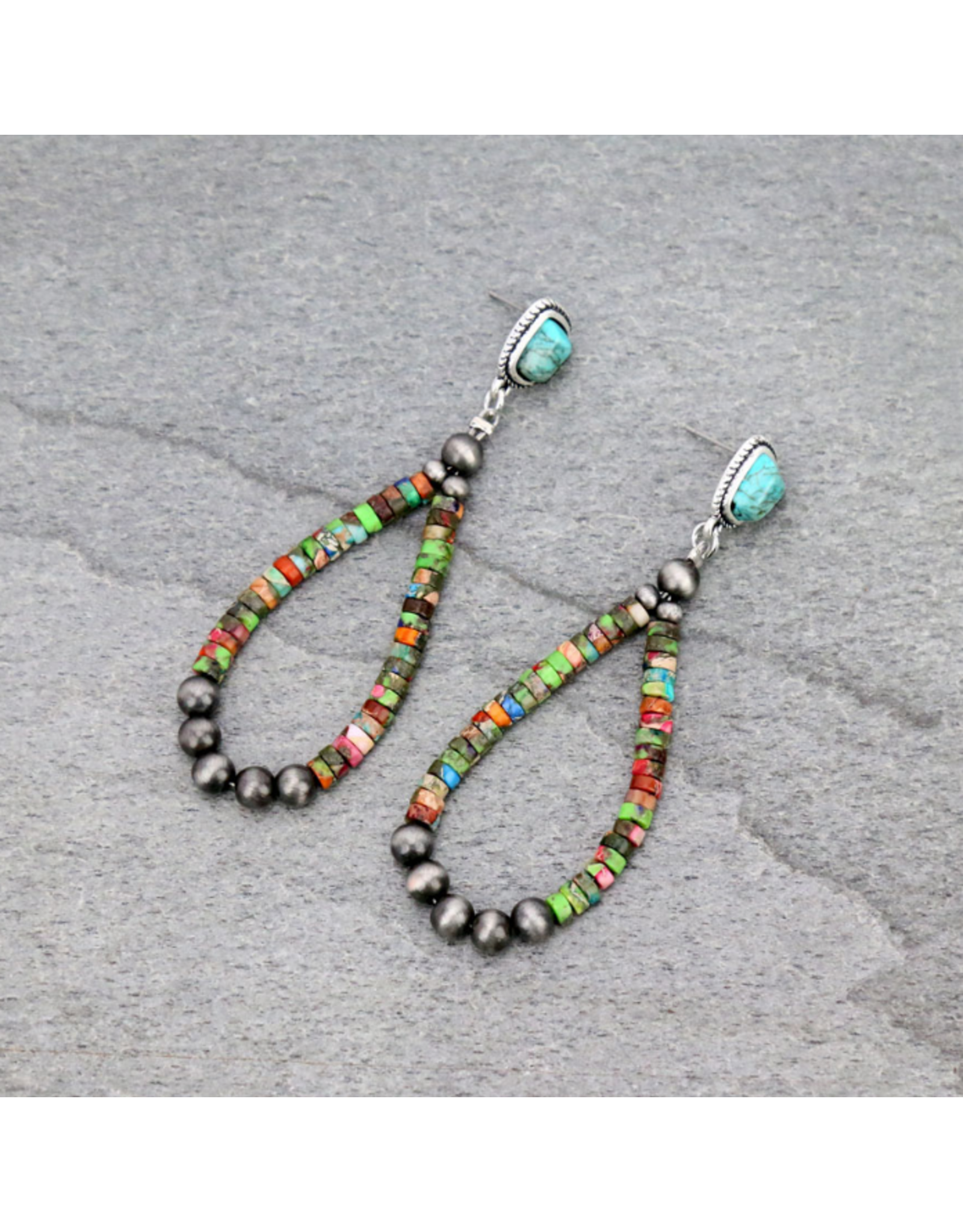 EARRINGS NATURAL GEMSTONE AND 6MM NAVAJO PEARLS  HOOPS