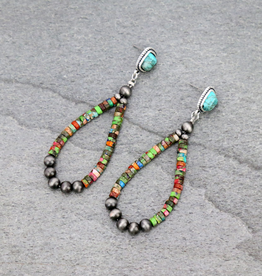 EARRINGS NATURAL GEMSTONE AND 6MM NAVAJO PEARLS  HOOPS