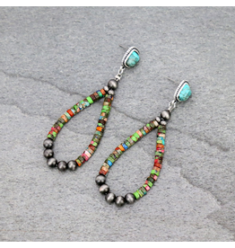 EARRINGS NATURAL GEMSTONE AND 6MM NAVAJO PEARLS  HOOPS