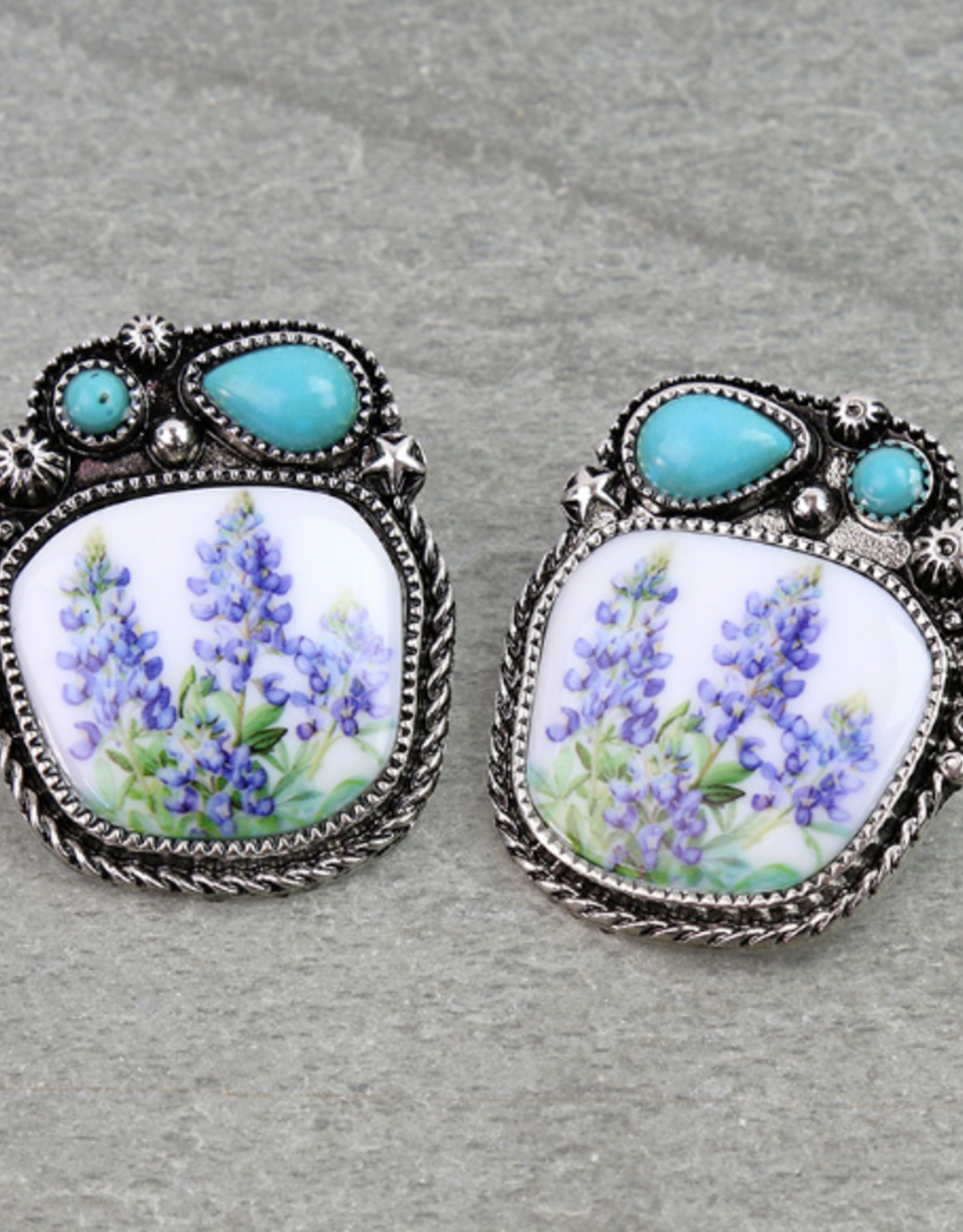 WESTERN EARRING STUD BLUE BONNET PORTRAIT
