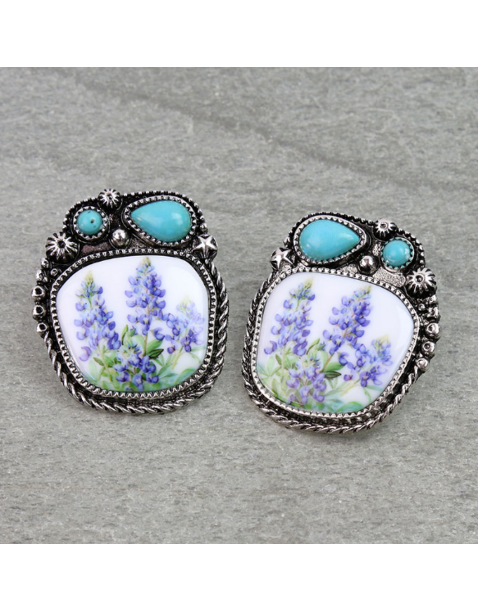 WESTERN EARRING STUD BLUE BONNET PORTRAIT