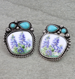WESTERN EARRING STUD BLUE BONNET PORTRAIT