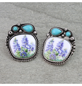 WESTERN EARRING STUD BLUE BONNET PORTRAIT