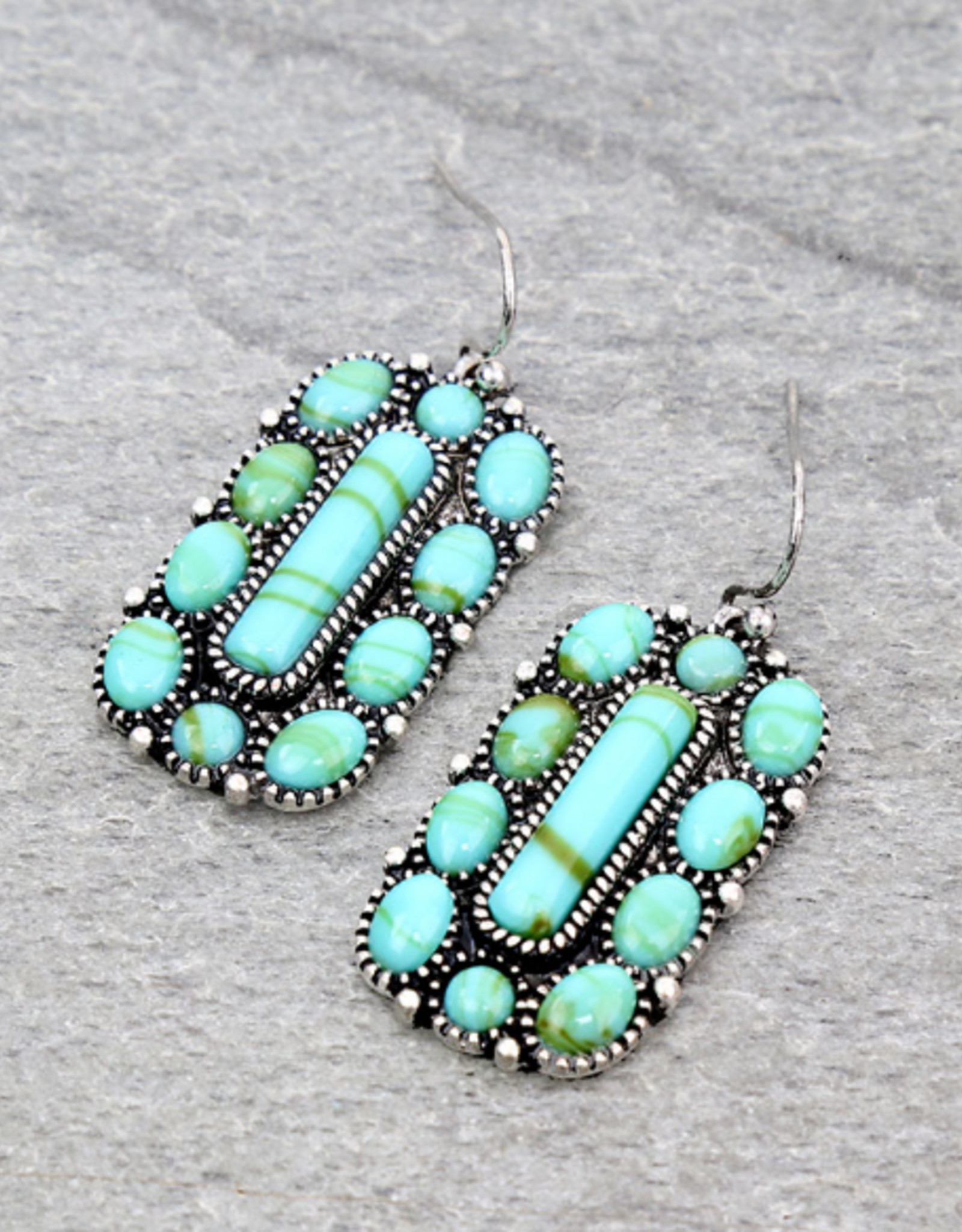 TURQUOISE RECTANGLE & CIRCLE STONE DANGLE EARRINGS