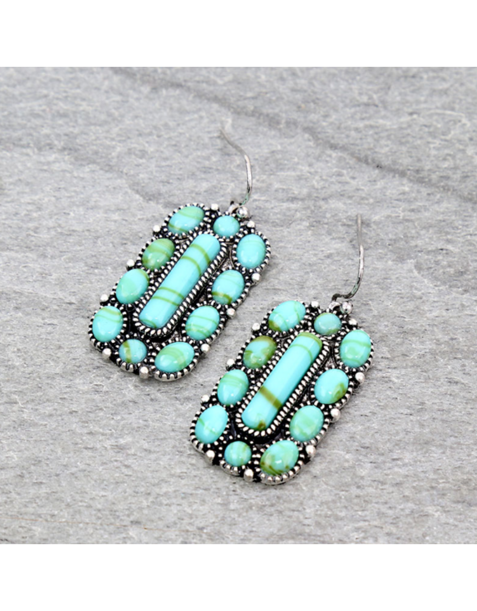 TURQUOISE RECTANGLE & CIRCLE STONE DANGLE EARRINGS