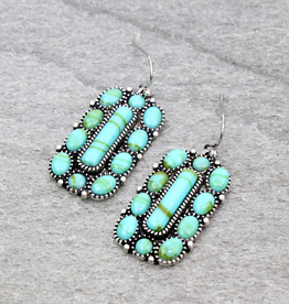 TURQUOISE RECTANGLE & CIRCLE STONE DANGLE EARRINGS