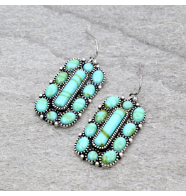 TURQUOISE RECTANGLE & CIRCLE STONE DANGLE EARRINGS