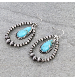NAVAJO PEARL WITH TURQUOISE TEARDROP STONE DANGLE