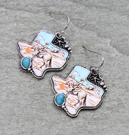 WESTERN COWBOY PRINT TEXAS MAP DANGLE EARRINGS