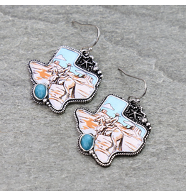 WESTERN COWBOY PRINT TEXAS MAP DANGLE EARRINGS