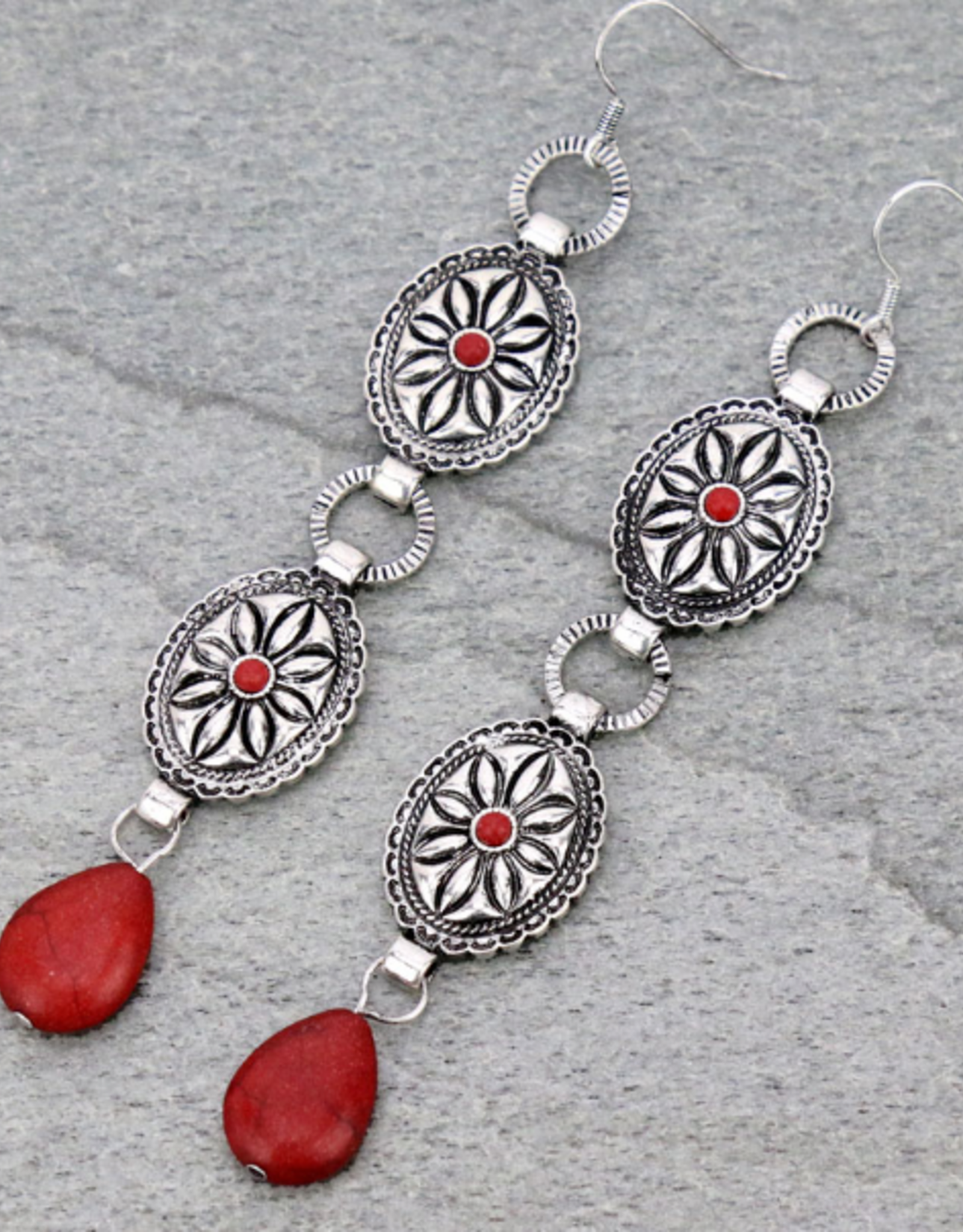 WESTERN CONCHO STONE DANGLE EARRINGS