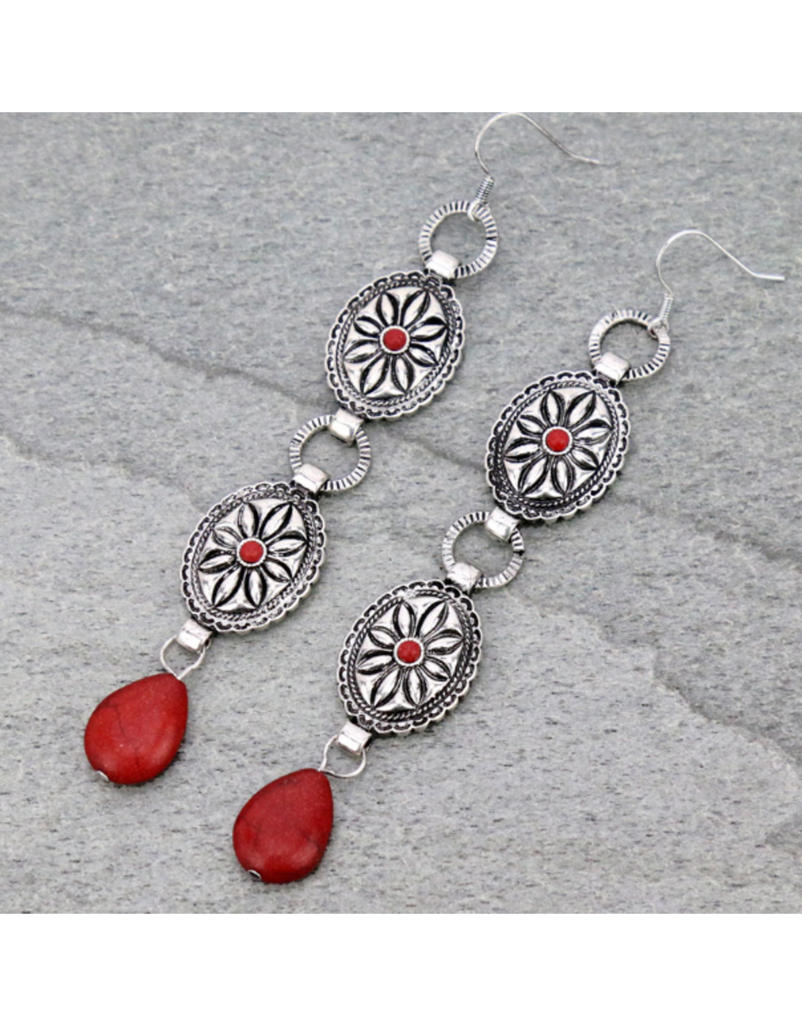 WESTERN CONCHO STONE DANGLE EARRINGS