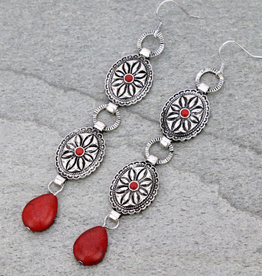 WESTERN CONCHO STONE DANGLE EARRINGS