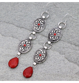 WESTERN CONCHO STONE DANGLE EARRINGS