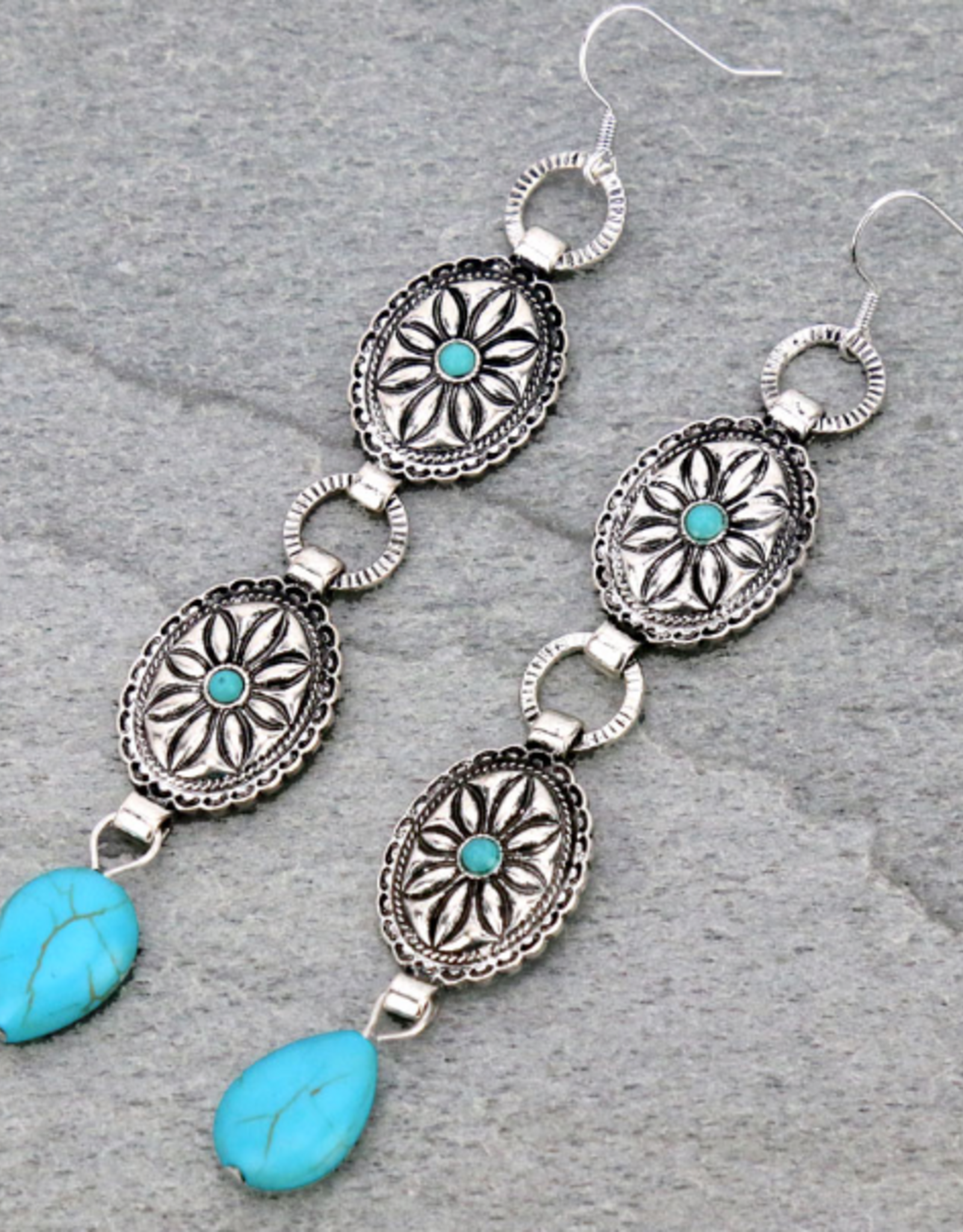 WESTERN CONCHO STONE DANGLE EARRINGS