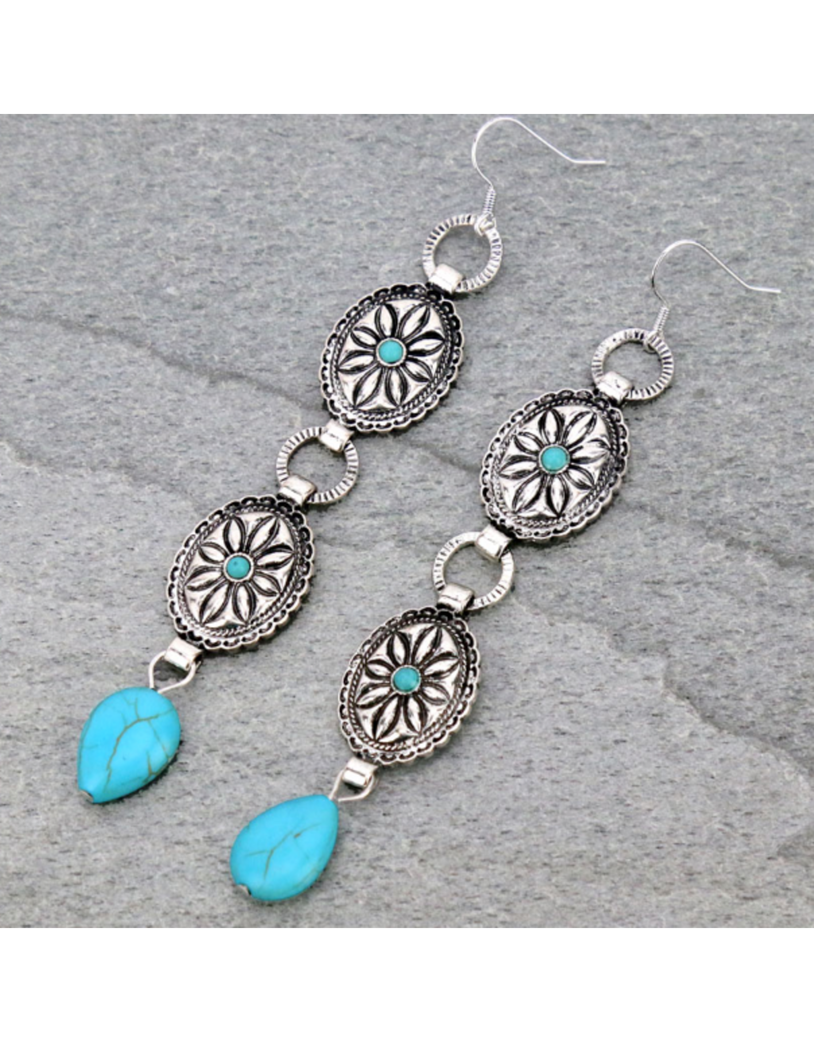 WESTERN CONCHO STONE DANGLE EARRINGS