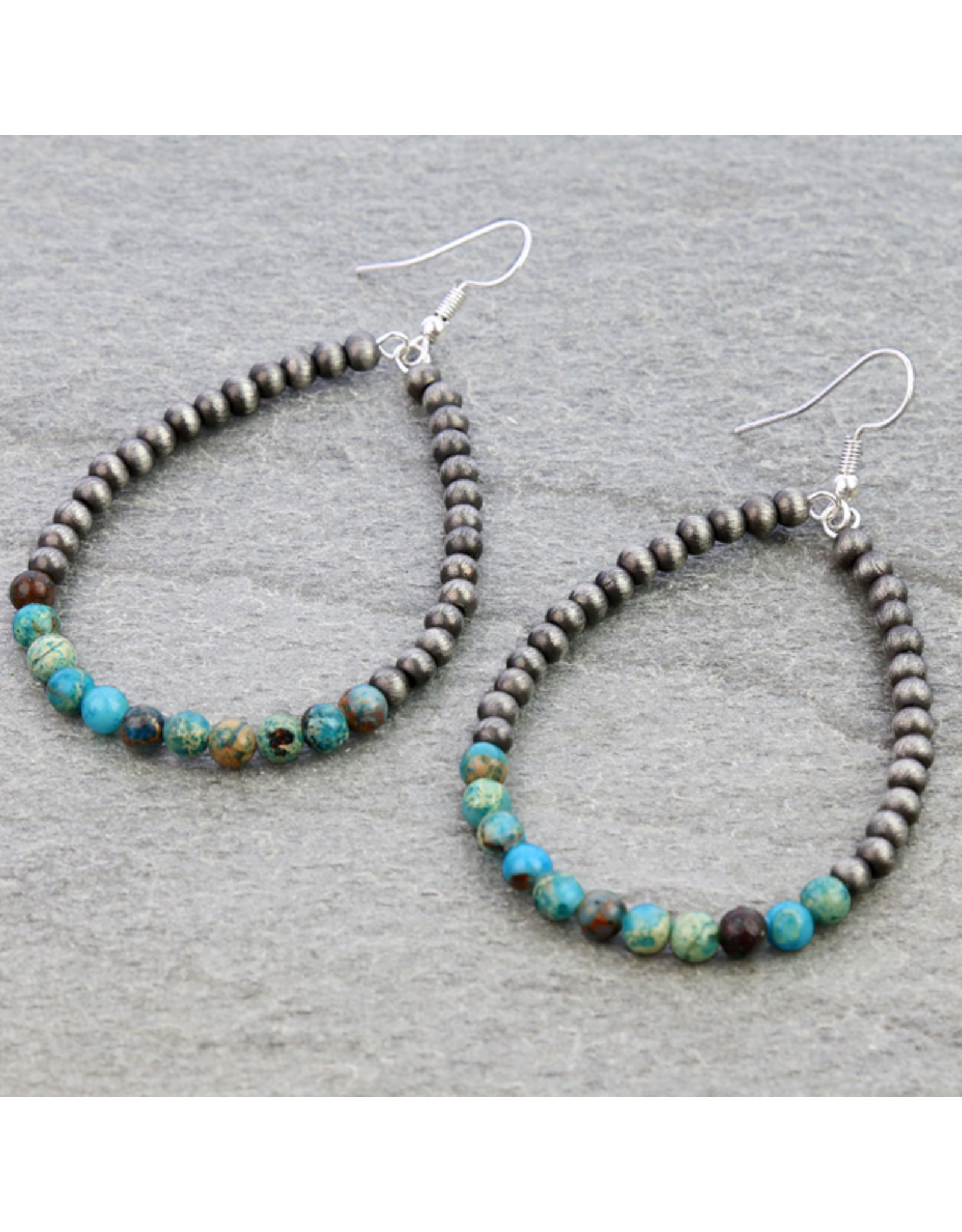 NAVAJO PEARL TEARDROP EARRING WITH GEMSTONES