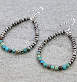 NAVAJO PEARL TEARDROP EARRING WITH GEMSTONES