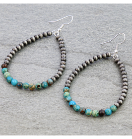 NAVAJO PEARL TEARDROP EARRING WITH GEMSTONES