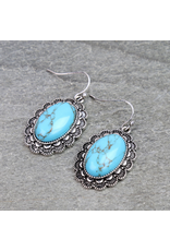 TURQUOISE OVAL STONE FLOWER BOARDER DANGLE EARRINGS