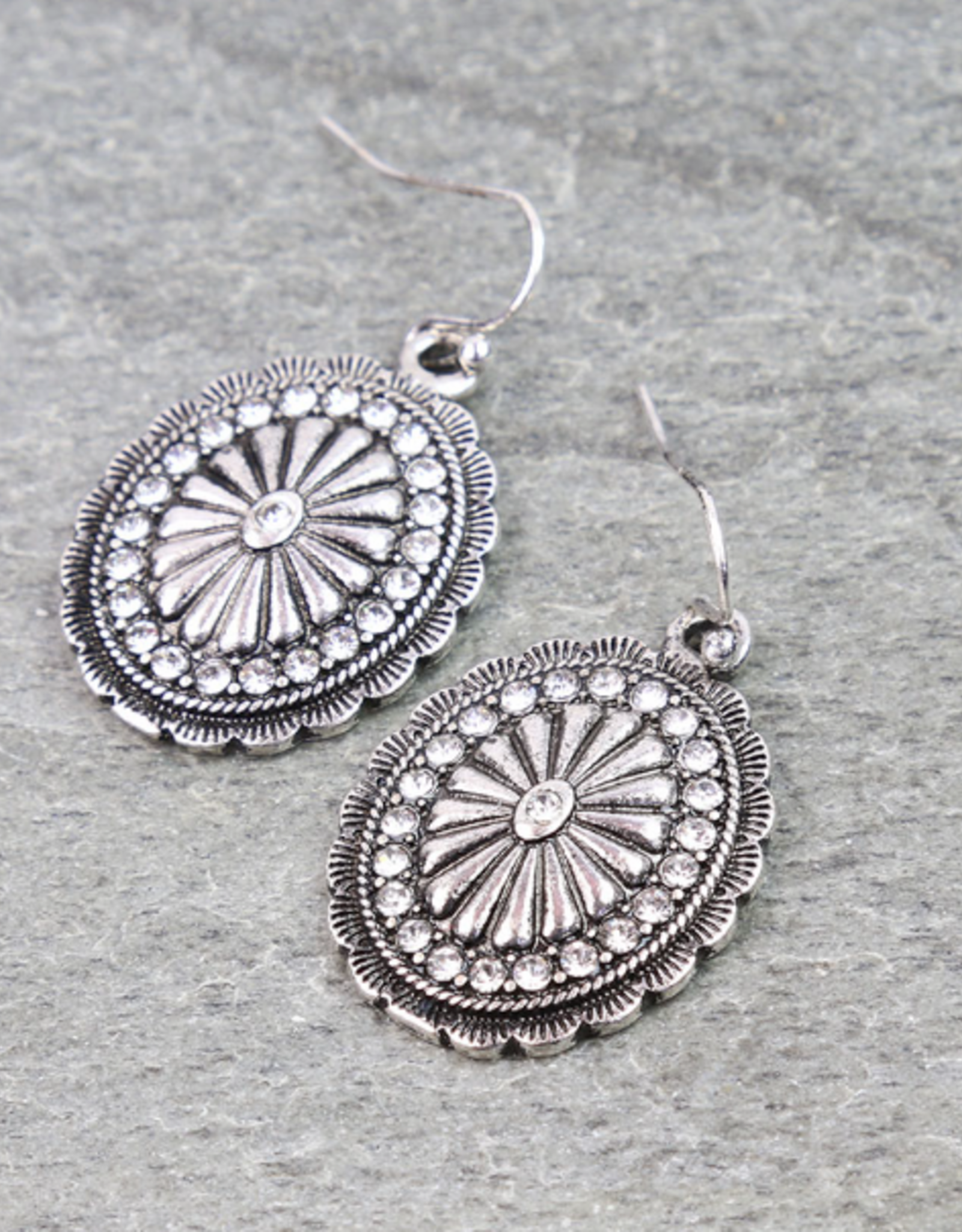 EARRINGS METAL CONCHO WITH CRYSTALS