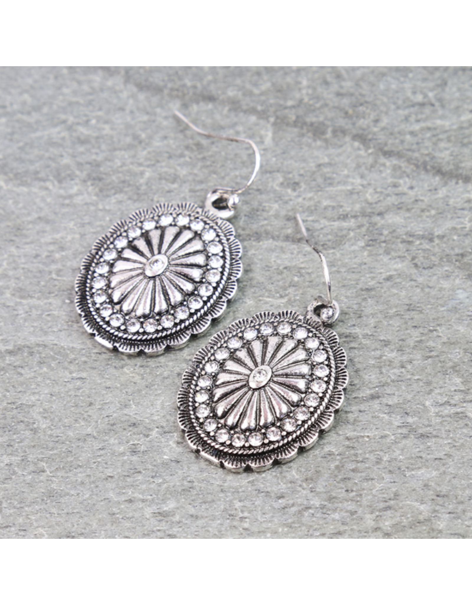 EARRINGS METAL CONCHO WITH CRYSTALS