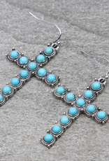 CROSS TURQUOISE CIRCLE STONE DANGLE EARRINGS