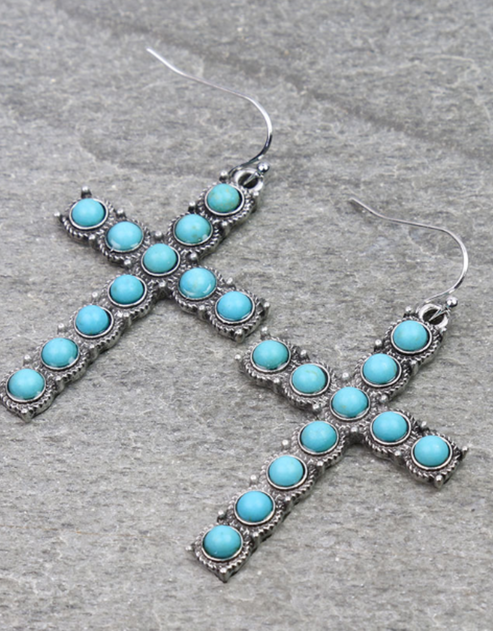 CROSS TURQUOISE CIRCLE STONE DANGLE EARRINGS
