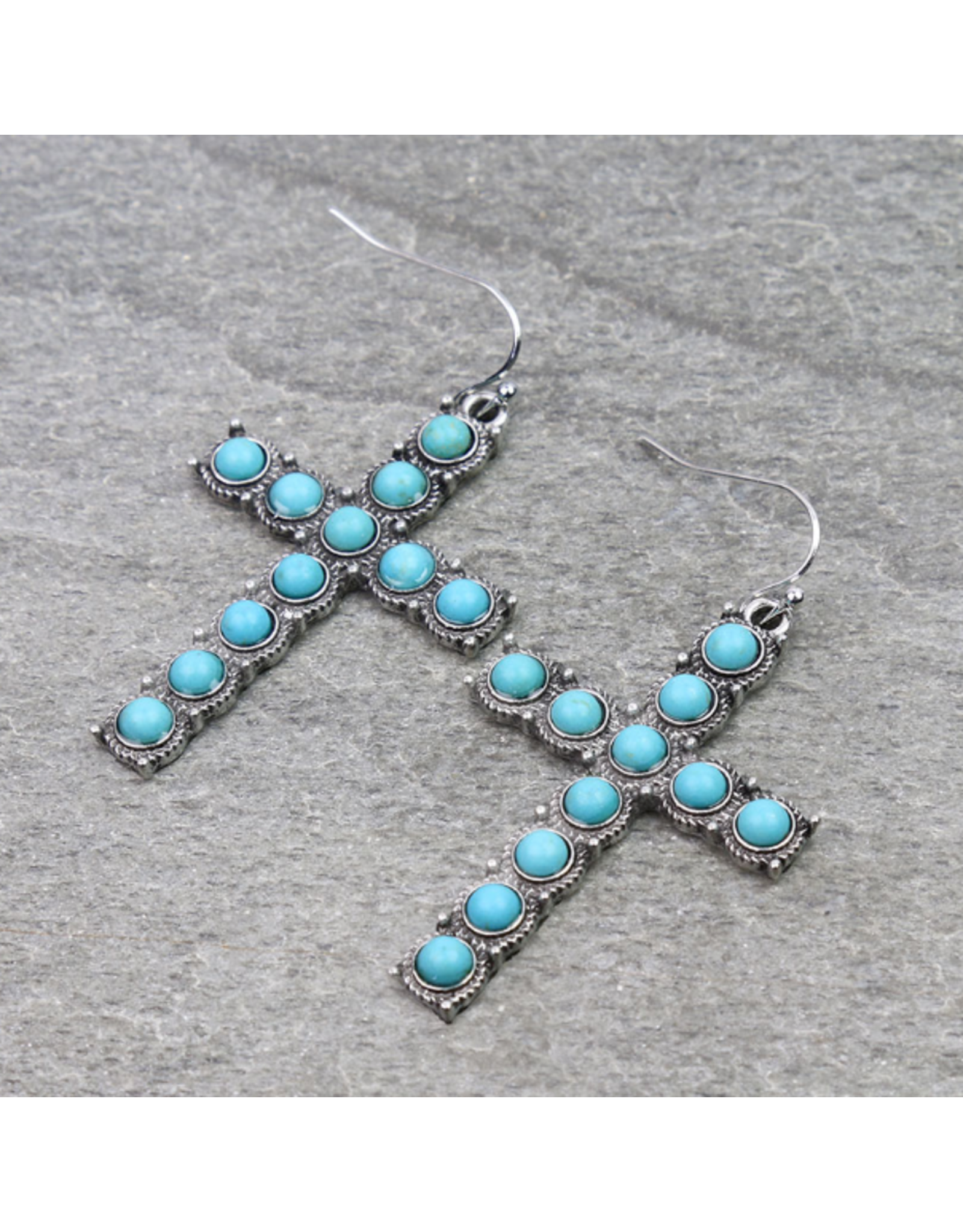 CROSS TURQUOISE CIRCLE STONE DANGLE EARRINGS