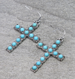 CROSS TURQUOISE CIRCLE STONE DANGLE EARRINGS