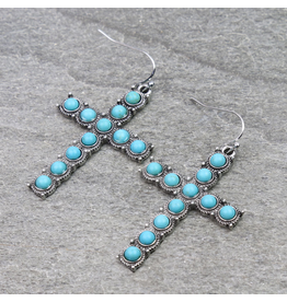 CROSS TURQUOISE CIRCLE STONE DANGLE EARRINGS
