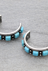 BALL TXR SQUARE TURQUOISE STONES HOOP EARRINGS