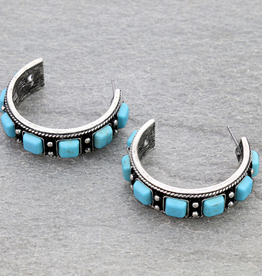 BALL TXR SQUARE TURQUOISE STONES HOOP EARRINGS
