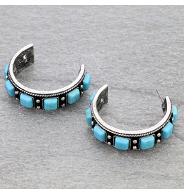 BALL TXR SQUARE TURQUOISE STONES HOOP EARRINGS
