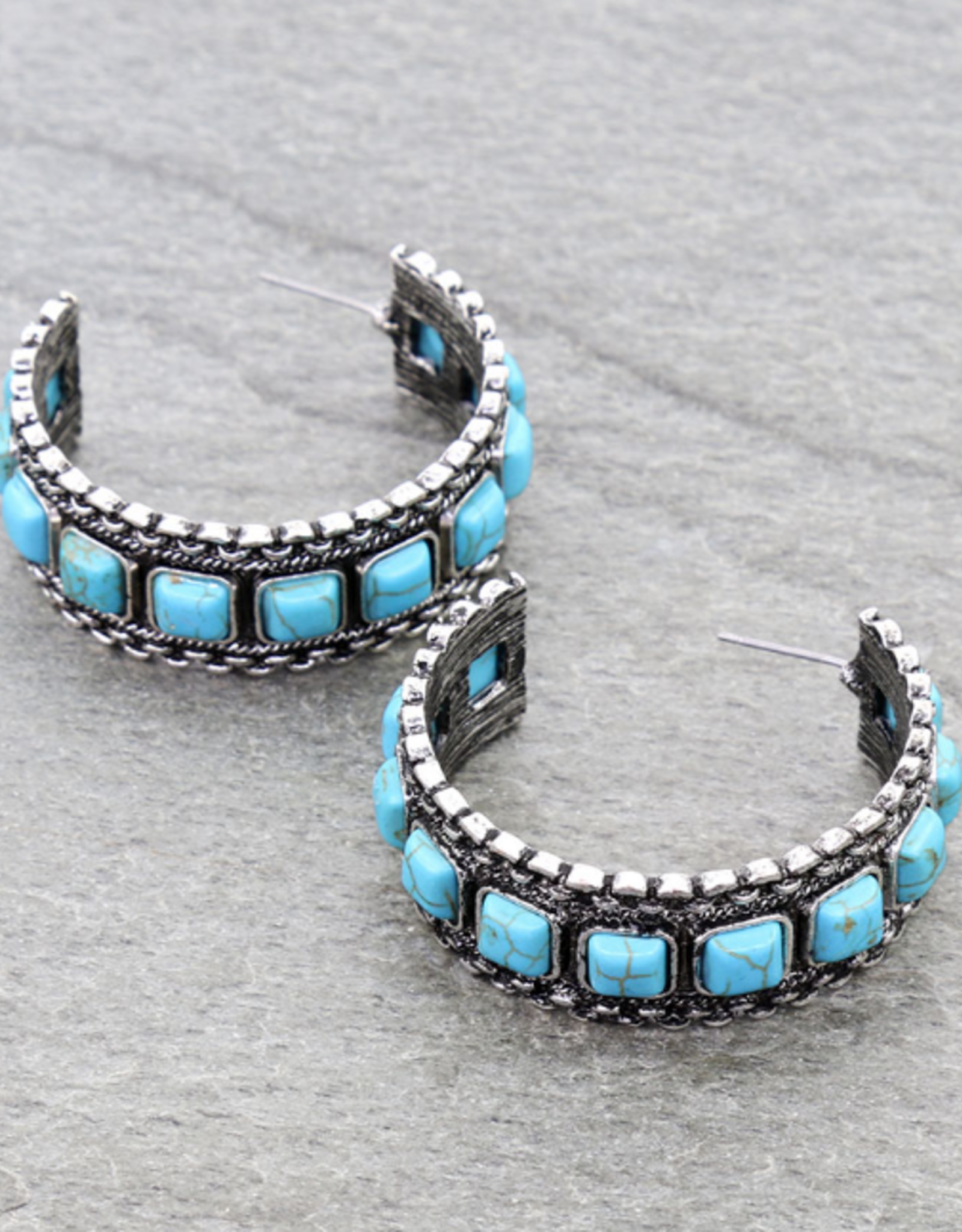 CHAIN TXR TURQUOISE SQUARE STONE EARRING HOOP