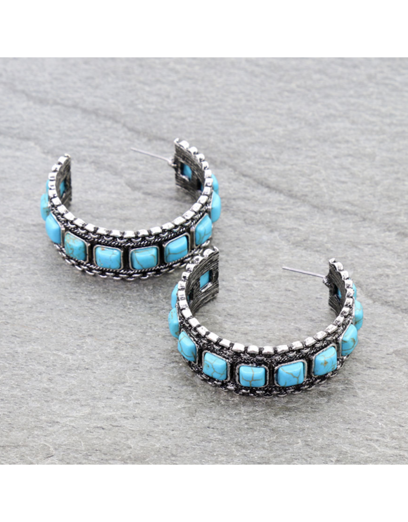 CHAIN TXR TURQUOISE SQUARE STONE EARRING HOOP