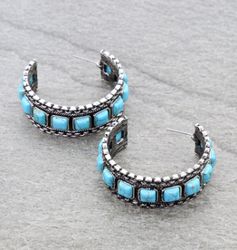 CHAIN TXR TURQUOISE SQUARE STONE EARRING HOOP