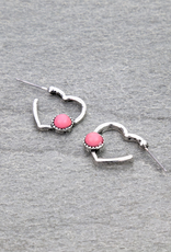 HEART HOOP EARRINGS WITH PINK STONE
