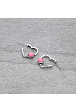 HEART HOOP EARRINGS WITH PINK STONE