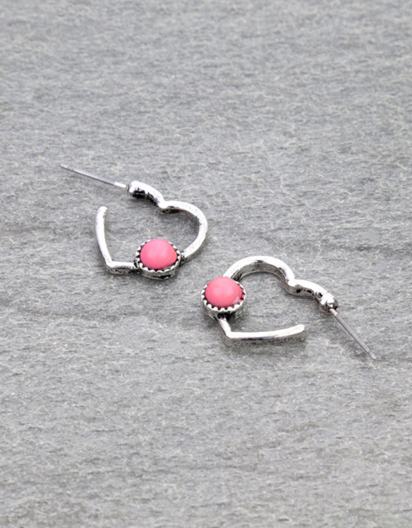HEART HOOP EARRINGS WITH PINK STONE