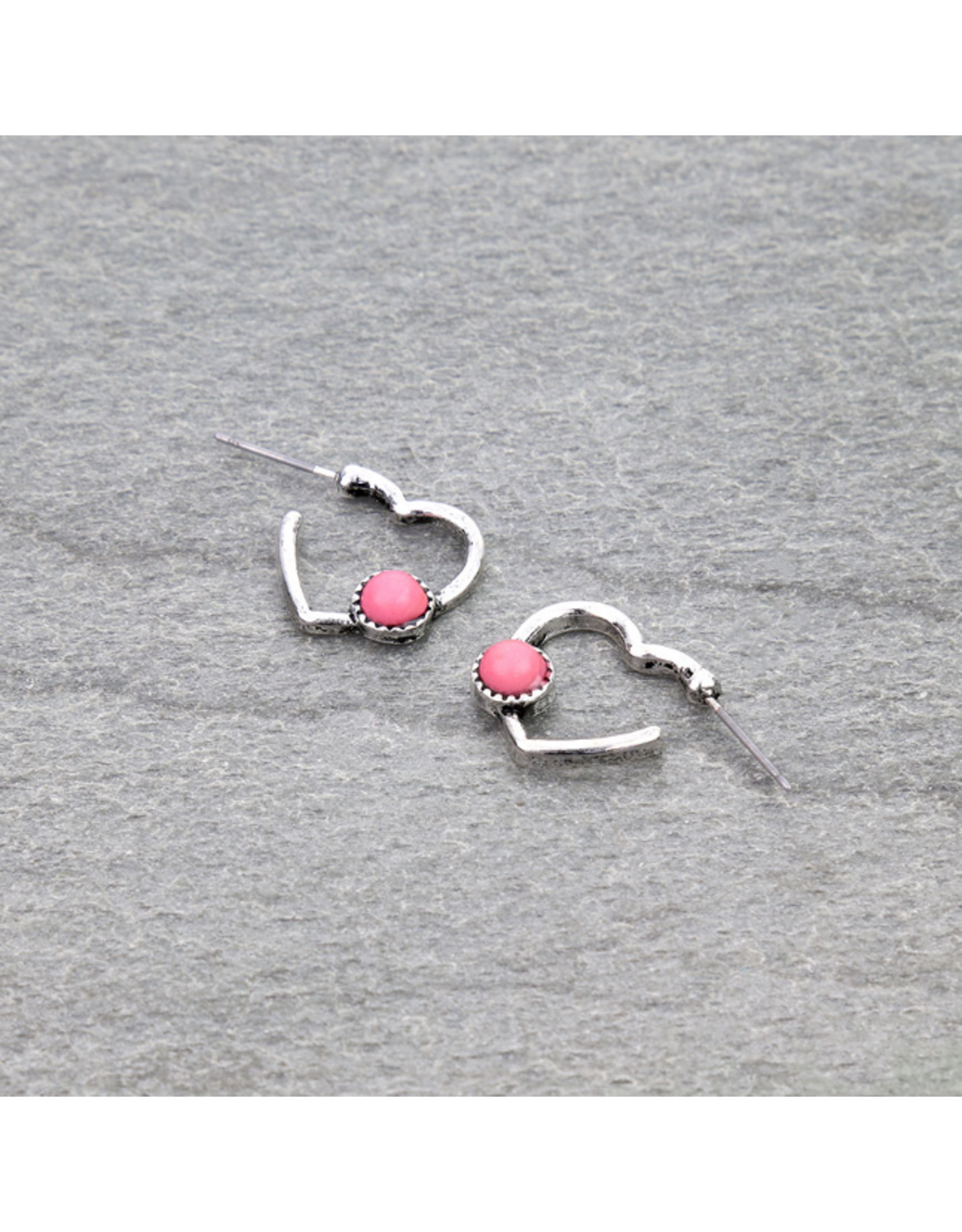 HEART HOOP EARRINGS WITH PINK STONE