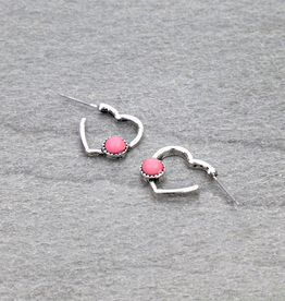 HEART HOOP EARRINGS WITH PINK STONE