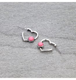 HEART HOOP EARRINGS WITH PINK STONE
