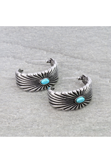 METAL CONCHO HOOP WITH TURQUOISE STONE EARRINGS